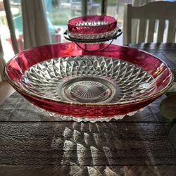 Diamond Point Bowl And Chip Glass