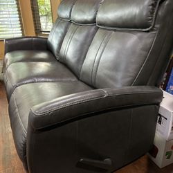 Dark Grey Recliner Leather Sofa