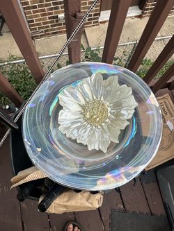 2-Piece Iridescent Glass Bowl & Flower Centerpiece Set