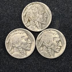 Set of 1925-P, D, S Buffalo Nickels -- TWO ARE KEY DATE COINS!