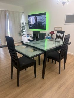 Glass Top Dining Table with 4 Chairs