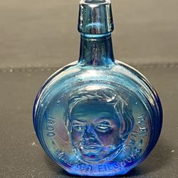 Wheaton 1970s Presidential Series Millard Fillmore Blue Iridescent Bottle, 3.25”