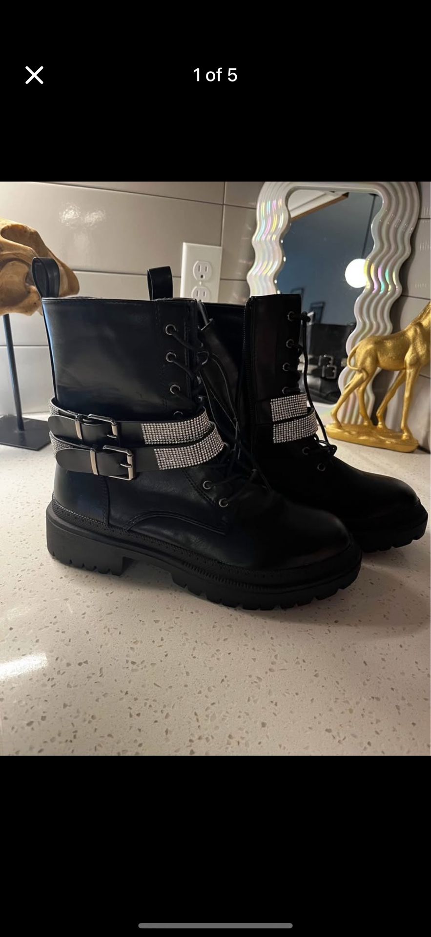 Rhinestone Combat Boots 