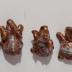 Set of 5 Gold Lucky Elephants Statues Feng Shui Figurine Home Decor Gift