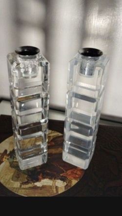 MC - VINTAGE LUCITE PETER ALAN CANDLESTICK SET OF 2/ 9"