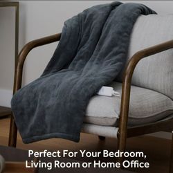 Sunbeam Throw Slate Microplush Sherpa/Faux Shearling, 4 Heat Settings, 4-Hour Auto Shut-Off, Electric Heated Blanket, 50” x 60”