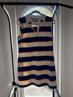 STAUD Julius Mini Dress M Blue White Orange Rugby Stripe NWOT