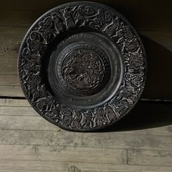 Vintage Believe To Be Clay CeramicTray Horse And Carriage Gladiator Carving.