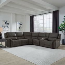 Carlin Fabric Power Reclining Sectional with Power Headrests New Scratch and Dent