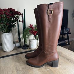 Salvatore Ferragamo Brown Leather Knee Length Boots Size 7.5