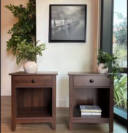 Modern Walnut Nightstands – Pair