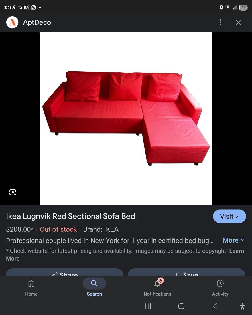 FREE!!! IKEA Lugnvik Red Sectional Sofa Bed