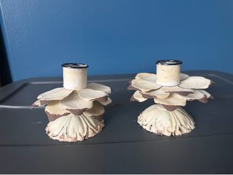 Rustic metal off white candle holders