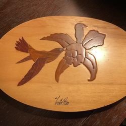 beautiful oval shaped wooden plaque Hummingbird And Floral Design 