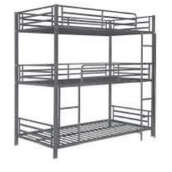 BUNK BED METAL TRIPLE TWIN SIZE BED GUNMETAL " MATTRESS SEPARATE