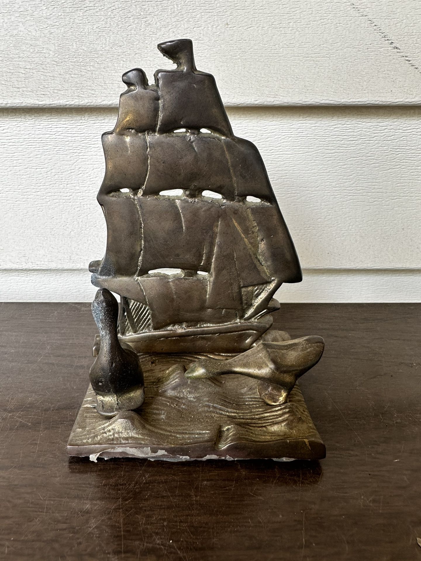 Vintage Mid-Century Brass Sailing Ship Bookend Decor Art