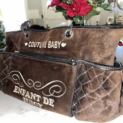 Classic Juicy Couture ‘Enfant de Juicy’ Brown Quilted Velour Diaper bag