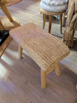 Woven Seagrass Bench with Wood Legs