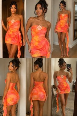 Strapless Mini Dress with Floral Detail