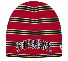 Supreme new era striped beanie Red