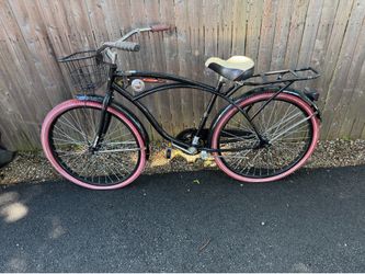 Huffy Nel Lusso Cruiser Bike Black Pink Tires Basket Rack