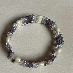 Vintage Magnetic Bead Wrap Bracelet or Necklace. Purple & Clear
