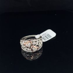 925 Silver Hearts Diamond Women’s Ring 6.40g Size 6 1/2 I-898
