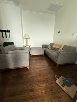 Gray Mid-Century Modern Sofa Set with Ottoman