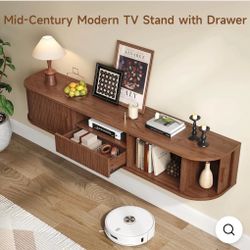 70" Floating TV Stand with LED Lights, Wall Mounted TV Cabinet with Drawer and Power Outlets for TVs up to 80"