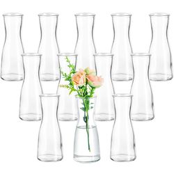 Glass Bud Vases for Centerpieces - Clear Small Flower Vase Set of 12, Modern Minimalist Cute Mini Decorative Bulk Vases for Wedding Bridal Showe