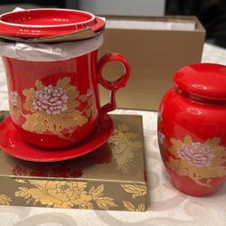 Infuser Mug and Canister - Red Peony
