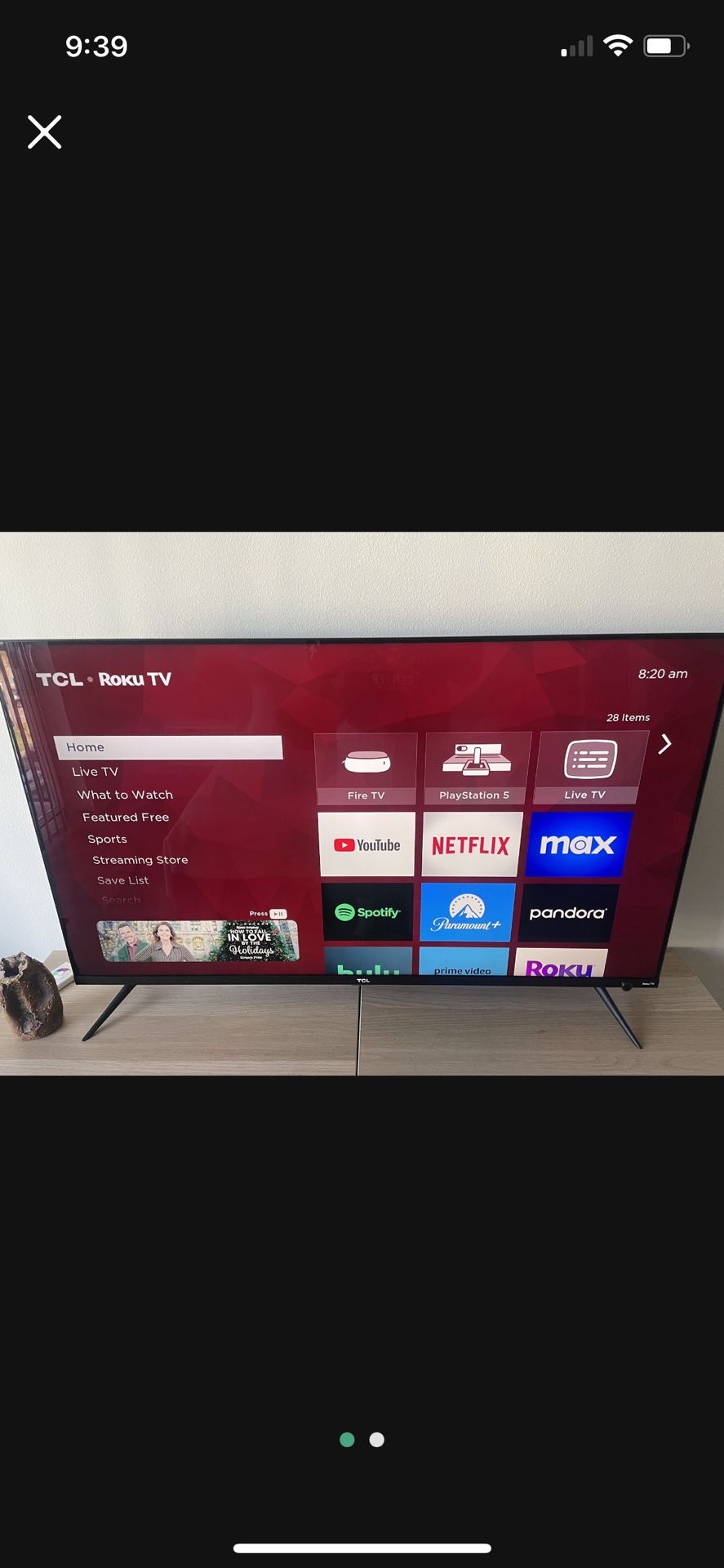 50” TCL Roku 4k TV