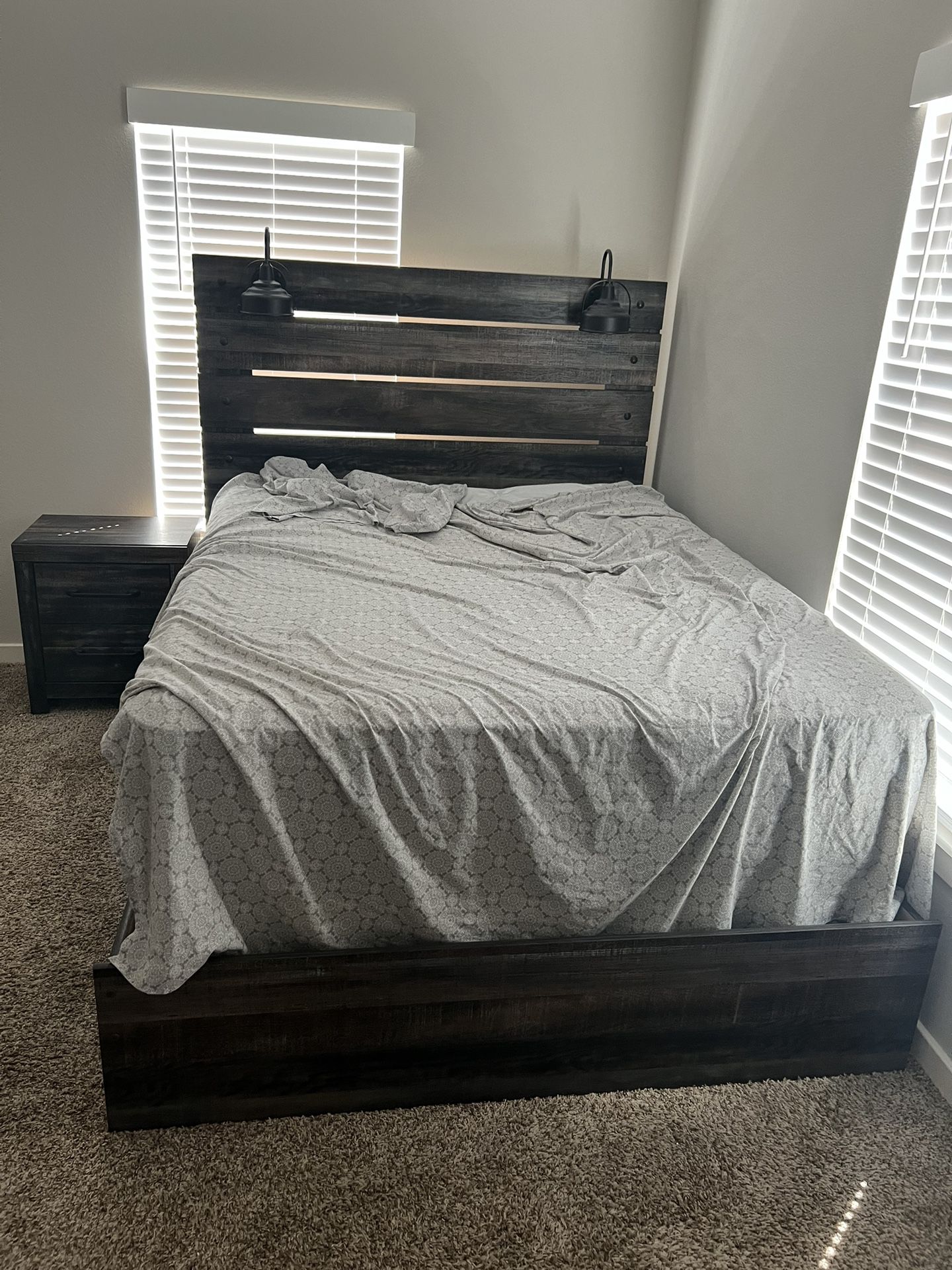 Queen Bed Frame And Mattress And Night Stand Set