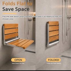 Wall-Mounted Folding Teak Shower Bench