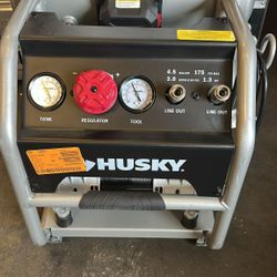 Husky 4.5 Gal. 175 PSI Portable Electric Oil-Free Quiet Twin Stack Jobsite Air Compressor w/Rubber Wheels and 2-Quick Couplers