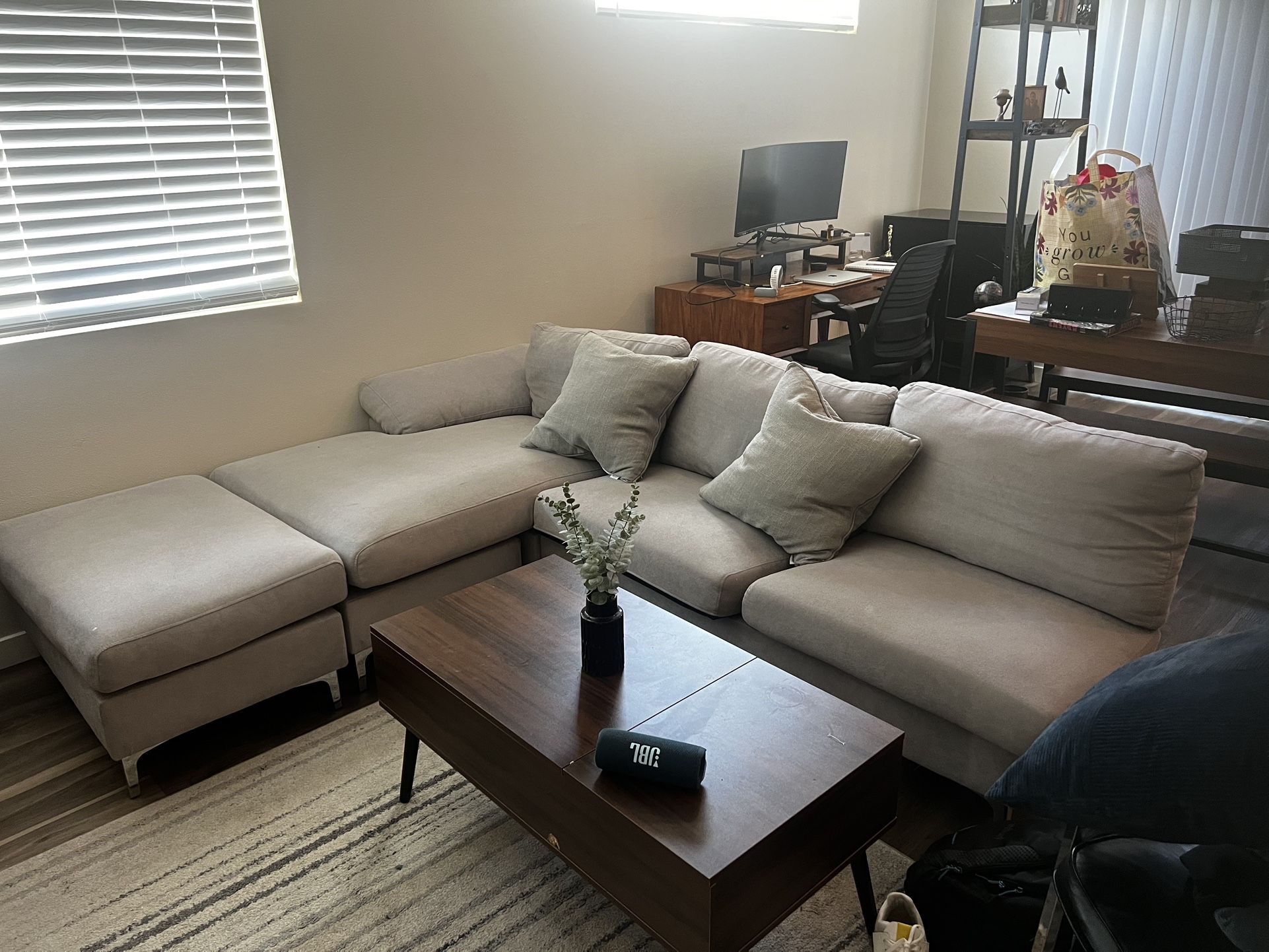 Gray Couch With Chaise And Ottoman