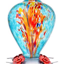 Hummingbird Feeders for Outdoors Hanging, Blown Glass Hummingbird Feeder 34oz