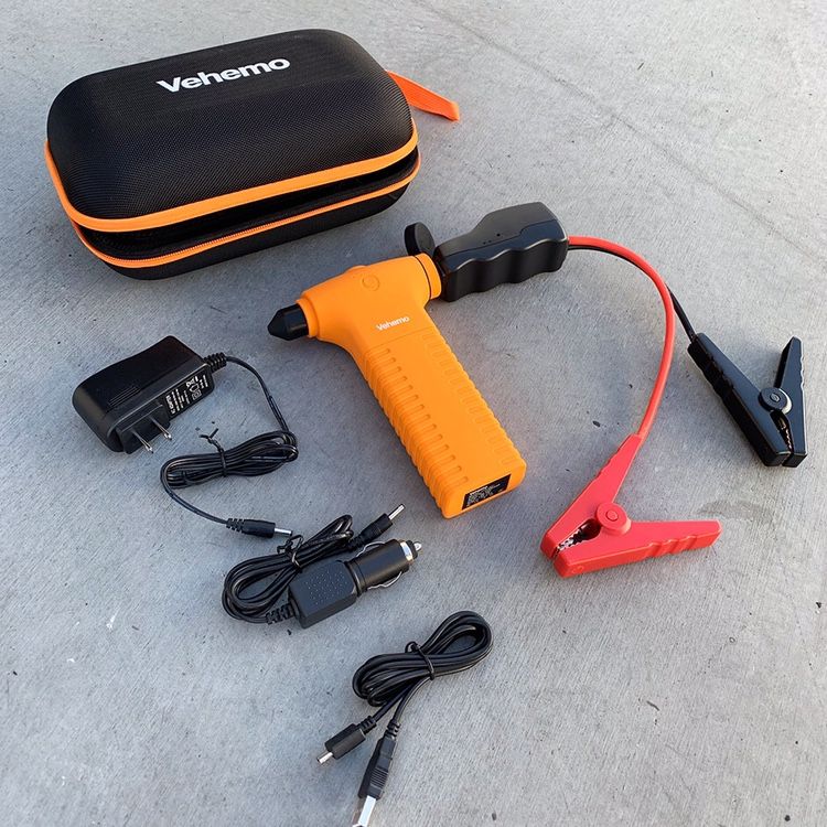 New $20 Car Jump Starter 400A Peak Current, 11000mAh Power Bank, Built-in Escape Hammer & LED Flashlight