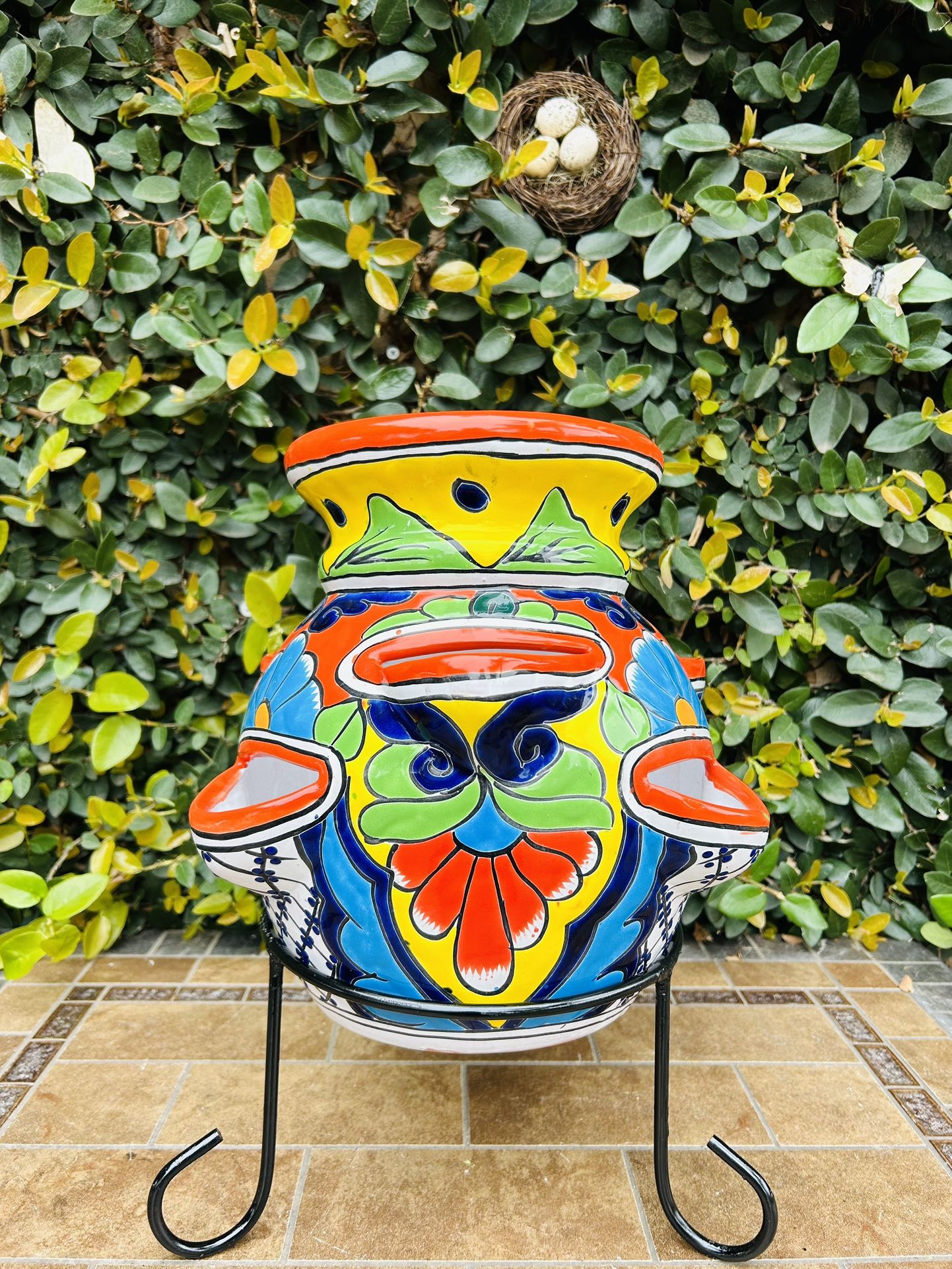 Talavera Strawberry Pot Planter with Stand
