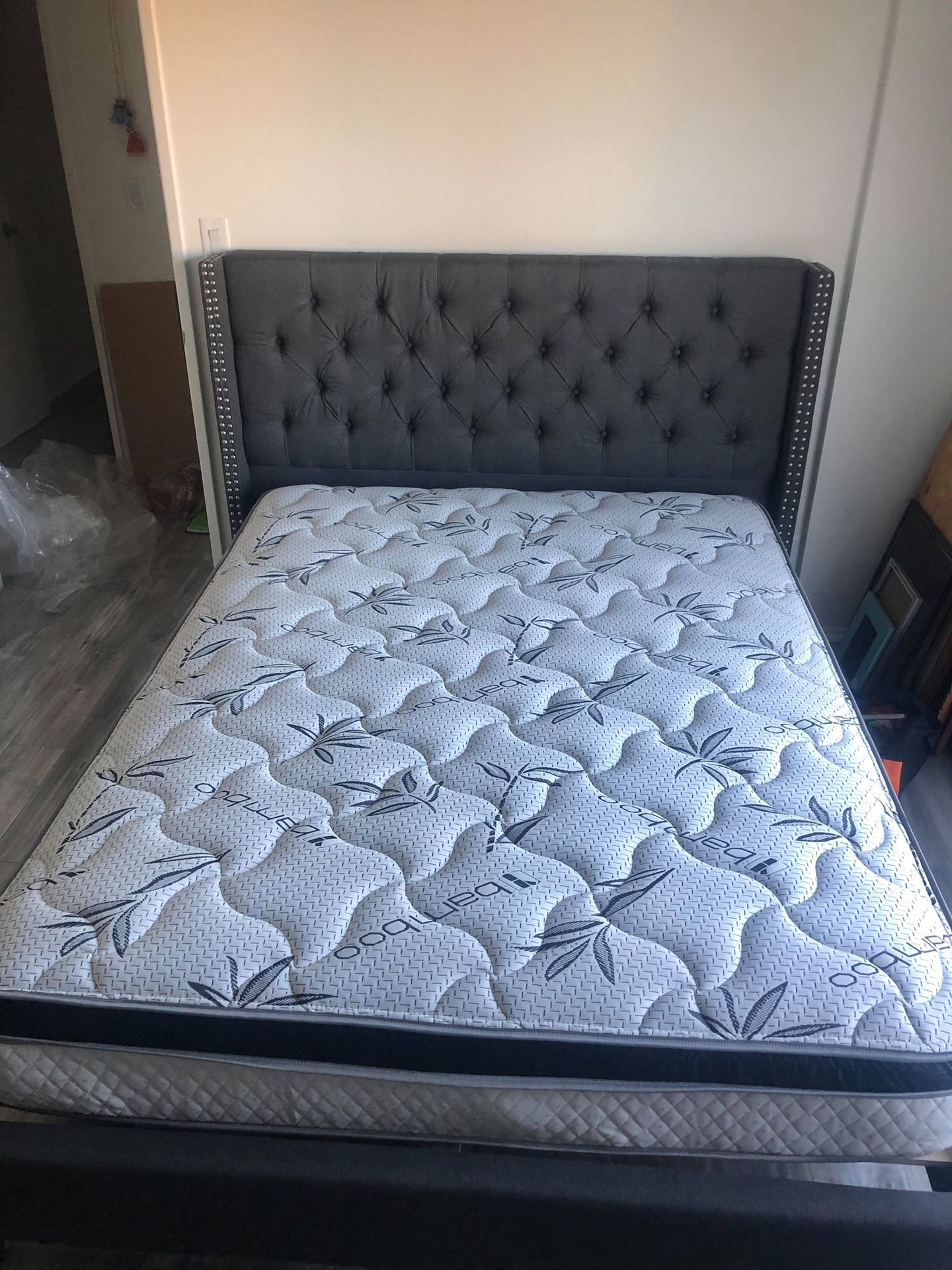 QUEEN BED FRAME ONLY ‼️‼️ • Brand new in box, never opened! • PICK UP ONLY • Hardware & instructions included • Price is non-negotiable, cash only •