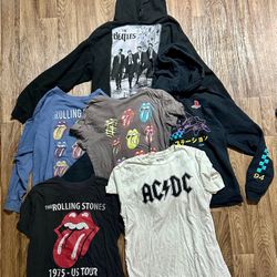 Band T-Shirt Lot The Beatles AC/DC The Rolling Stones PlayStation Retro