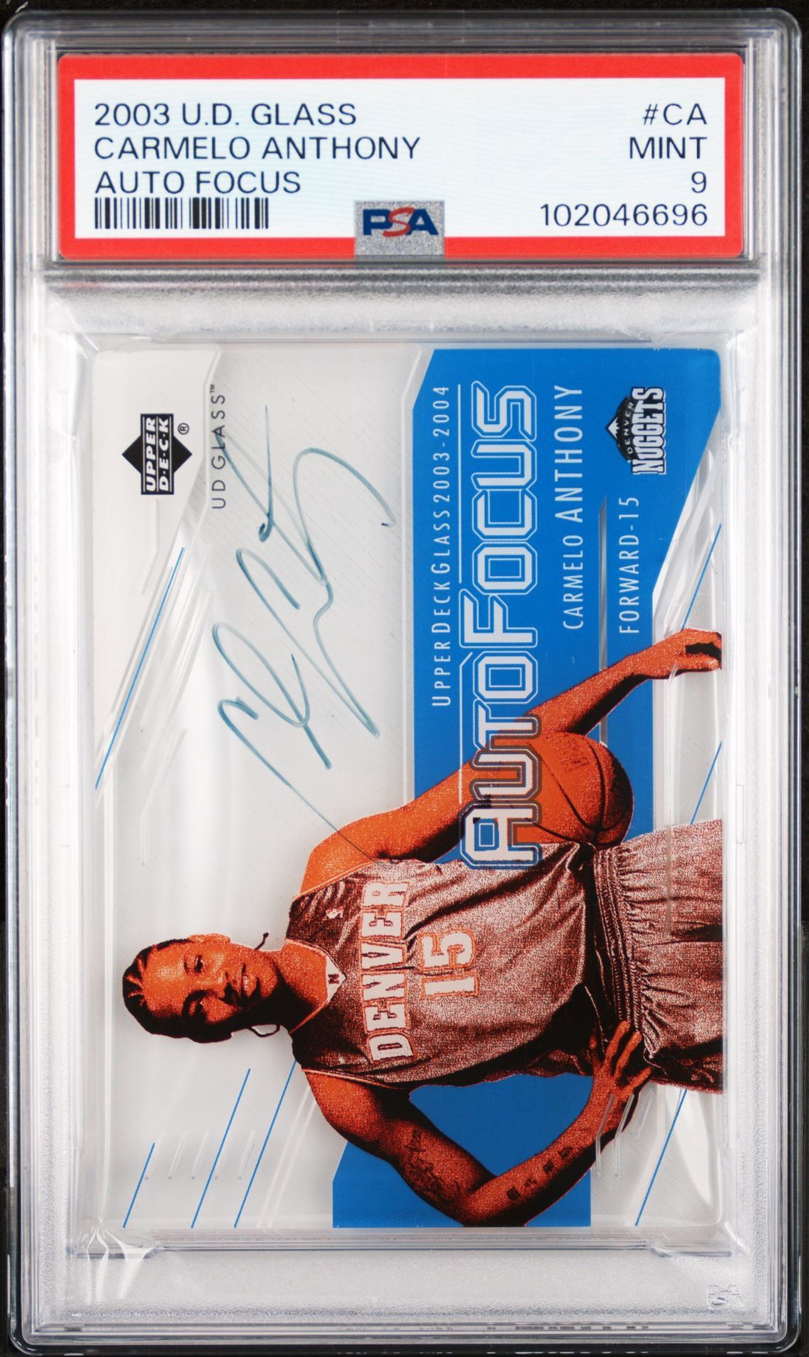 2003 UPPER DECK GLASS AUTO FOCUSCARMELO ANTHONY CA