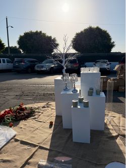 Set of 5 White Metal Rectangular Prop Pedestal Stands Backdrop Decor, Plinth Pillar Display Boxes
