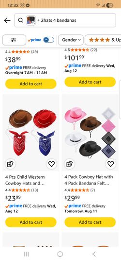 2 Pack Cowboy Hat with 4 Pack Bandana
AMAZON PICTURE IS SIMILAR 
COULDN'T FIND THE EXACT ONE