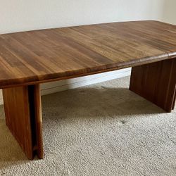 VINTAGE MCM EXPANDING SOLID OAK BUTCHER BLOCK STYLE TABLE W LEAF EXTREMELY GOOD CONDITION & 6 MATCHING ORIGINAL CHAIRS 🪑!!! 
