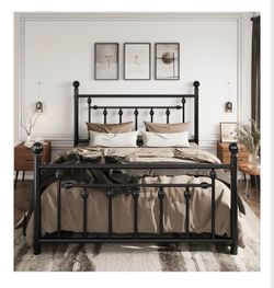 Queen Black Metal Bed Frame 14” high Victorian Style