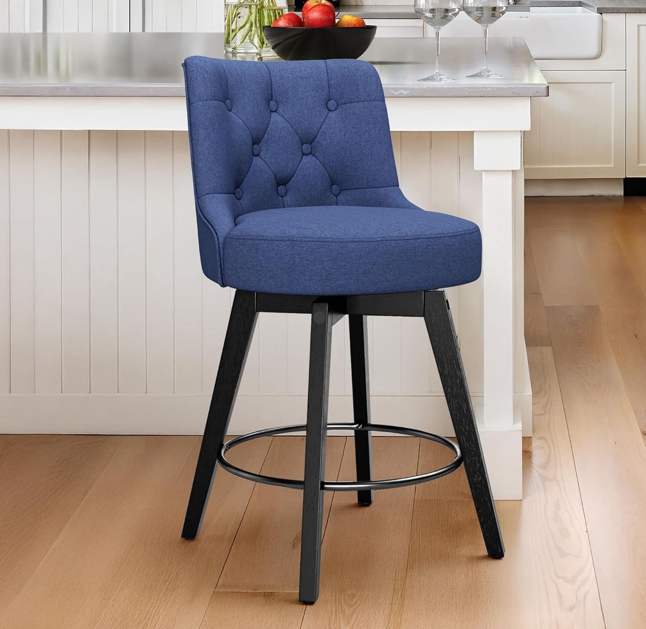 Swivel Counter Height Bar Stools, 26" H Barstools, Modern Counter Stools with Back and Solid Wood Legs, Upholstered Barstools Set Of 4