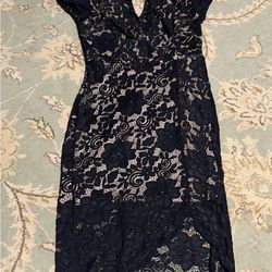 A’gaci Black Lace High-Low Midi Dress - Sz Med
