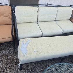 $1200    ARIZONA IRON BIG COUCH AND BENCH AND 2 CHAIRS WITH SUNBRELLA CUSHIONS 