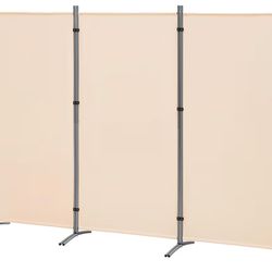 (New) 3 Panel Room Divider, 102"W x 72"H,  Folding Partition Privacy Wall Screen, Beige